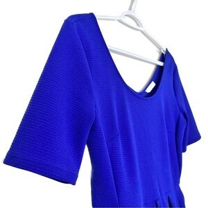 Lush Pleated Swing Skater Dress Scoop Neck Side Pockets Cobalt Blue Size Large